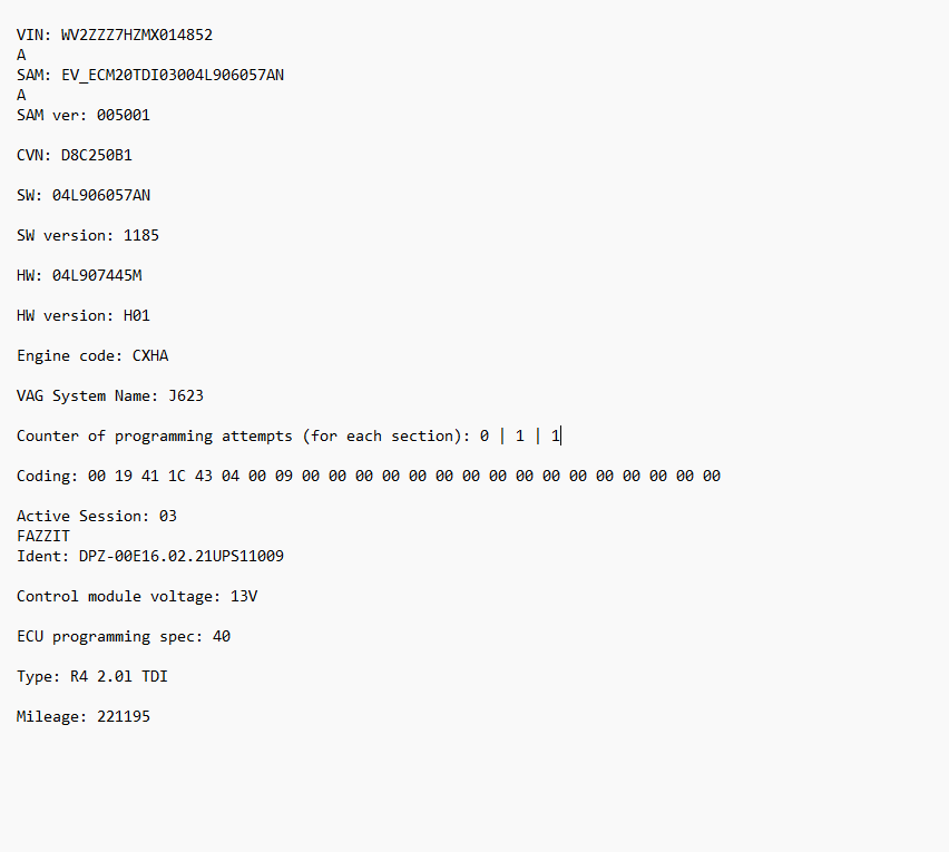 VW Transporter 2.0d Delphi DCM6.2 04L906057AN_1185 DPF EGR OFF