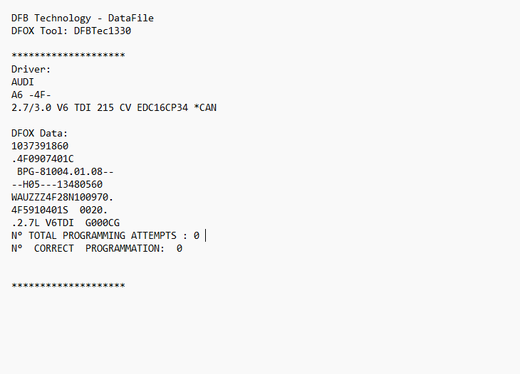 Audi A6 2.7d EDC16CP34 4F5910401S_0020 1037391860 Stage1 EGR DPF Flasp OFF