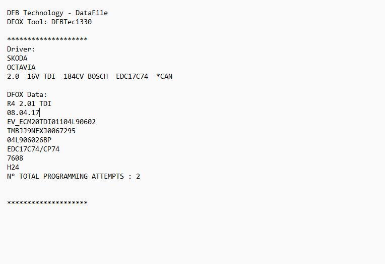 Skoda Octavia 2.0d EDC17C74 04L906026BP_7608 10SW062320 DPF EGR OFF