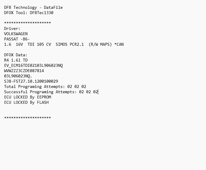 VW Passat B6 1.6d PCR2.1 03L906023NQ_9977 Stage1 DPF EGR OFF