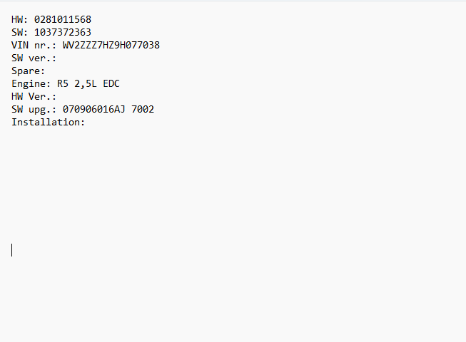 VW Transporter 2.5d EDC16U1 1037372363 070906016AJ_7002 Stage1 EGR OFF ( IMMO OFF )